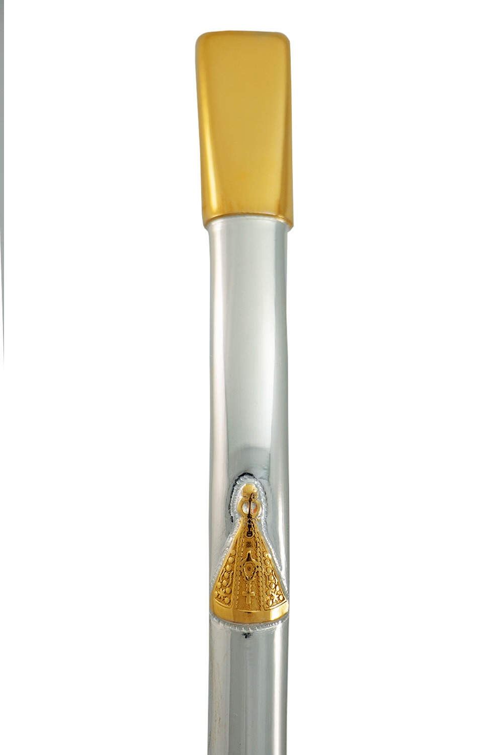 BOMBA PRATA 600 COM DETALHE NOSSA SENHORA APARECIDA OURO 12k CHAPEADO