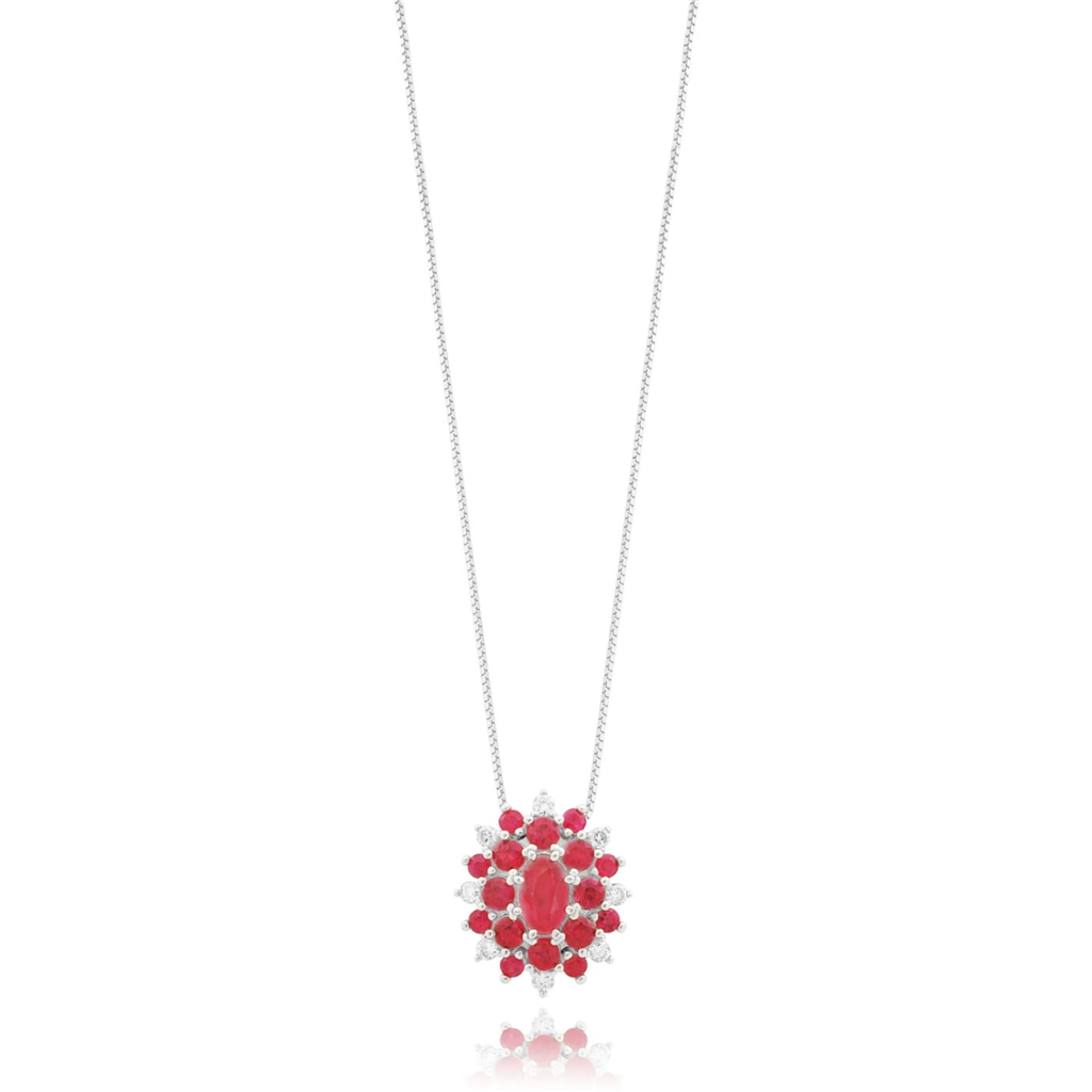 GARGANTILHA OURO BRANCO 18K RUBI E BRILHANTE