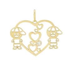 PINGENTE 18K ZIRC 2 MENINOS CORAÇÃO