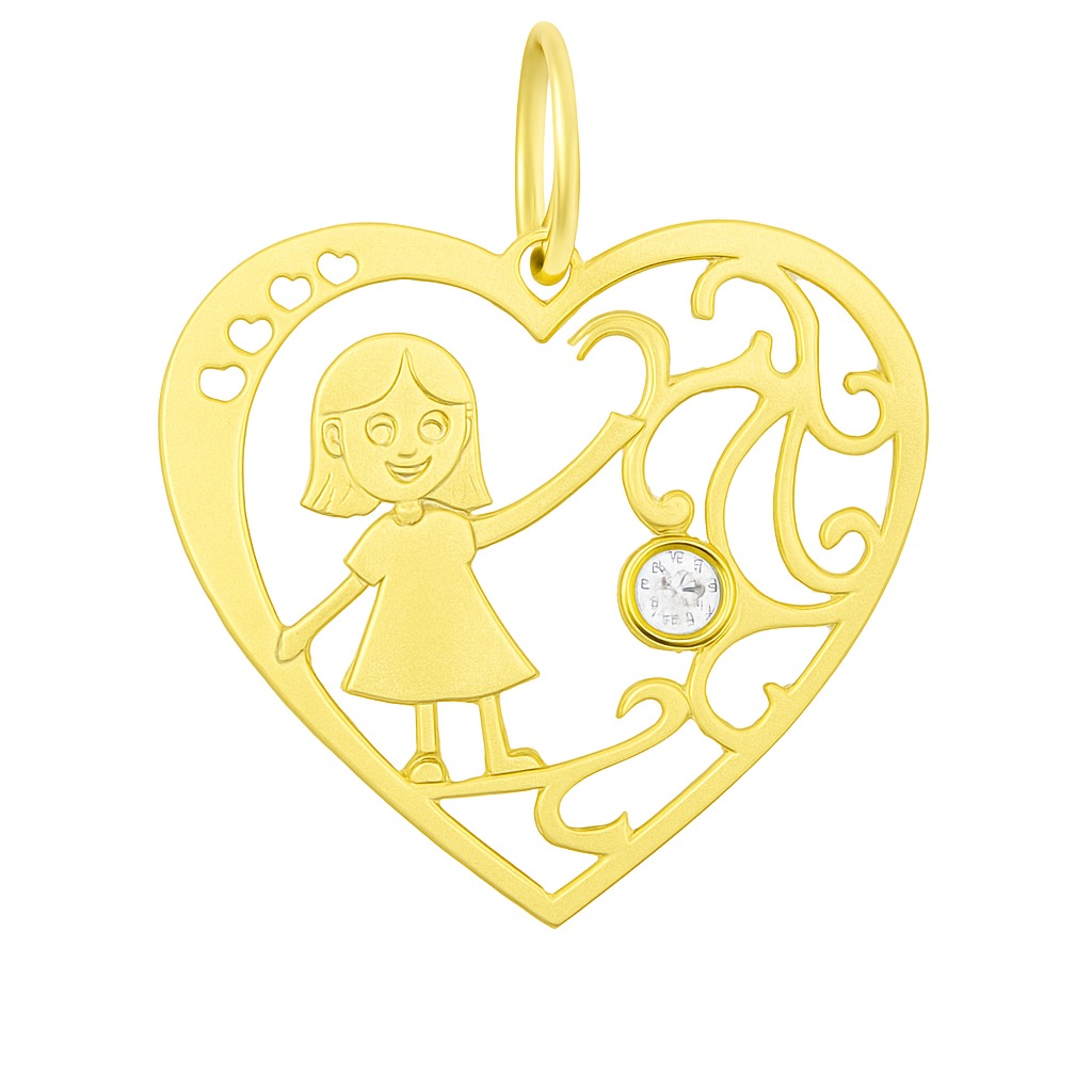 PINGENTE 18K ZIRC CORAÇÃO MENINA