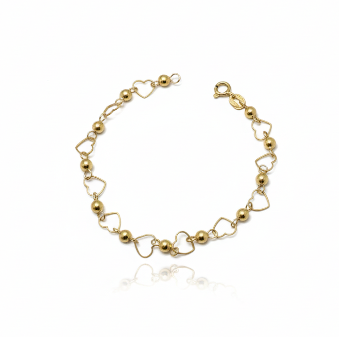 PULSEIRA 18K CORAÇÃO C/ BOLINHAS INFANTIL