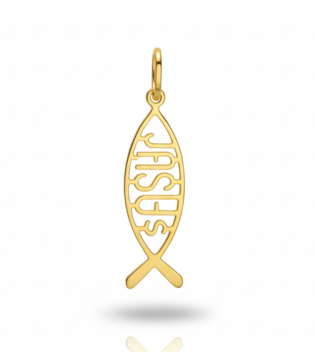 PINGENTE 18K PEIXE SÍMBOLO JESUS