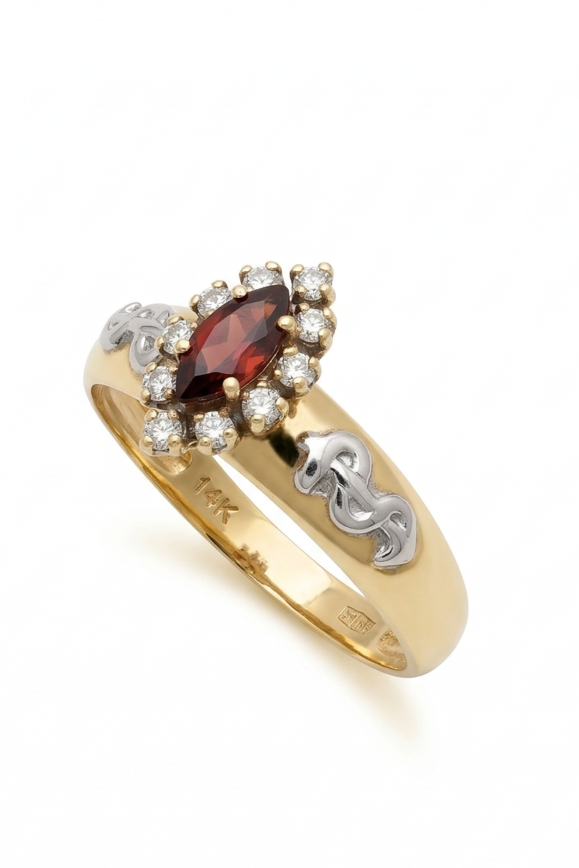 ANEL 18K - BRILHANTE COM GRANADA. CURSO: ODONTOLOGIA