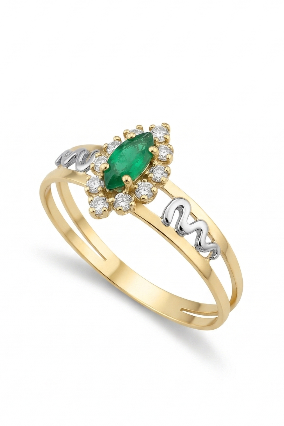 ANEL 18K - BRILHANTE COM ESMERALDA. CURSO: MEDICINA.