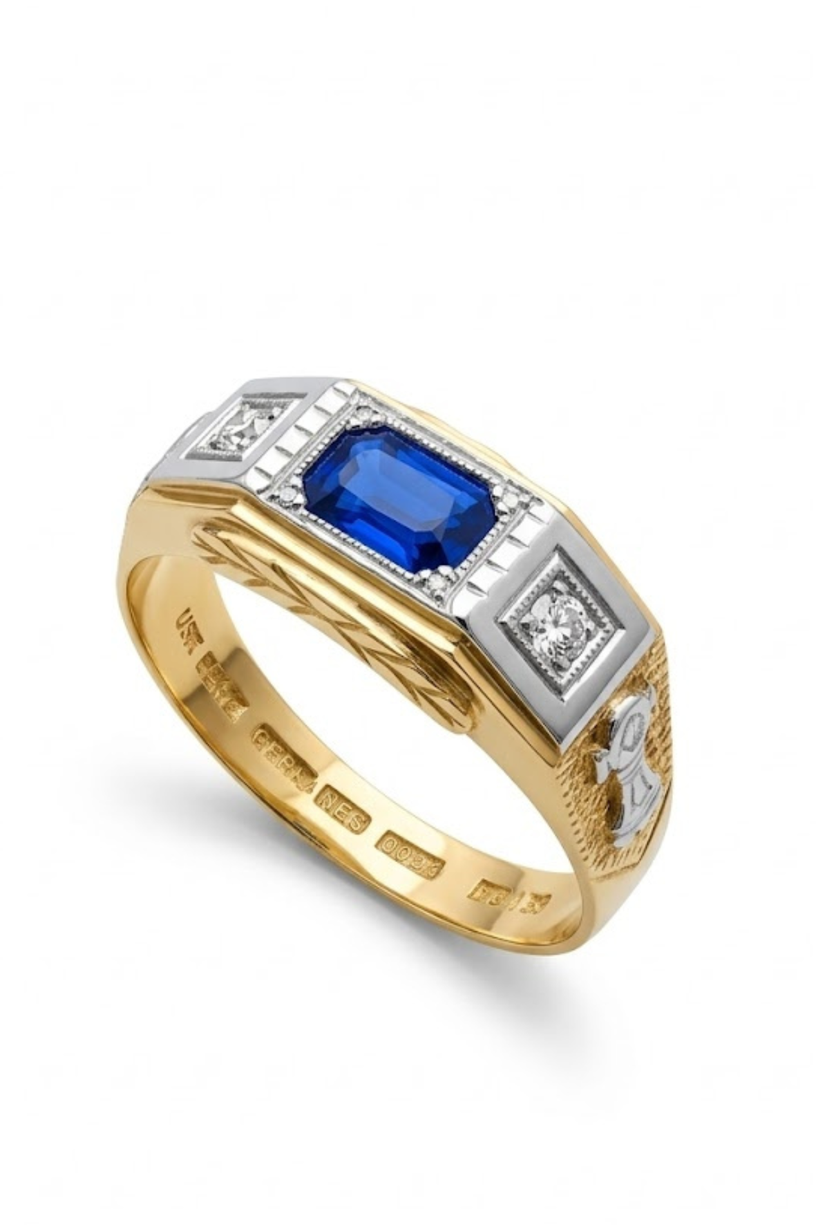 ANEL 18K – BRILHANTE COM SAFIRA. CURSO: ENGENHARIA CIVIL.